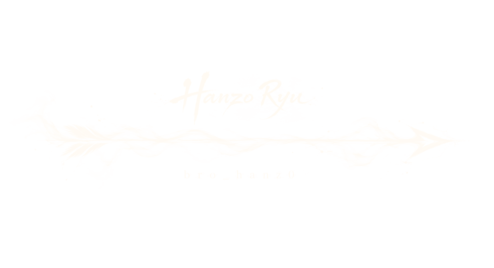 Hanzo Ryu — brush calligraphy above an arrow drawn in white smoke, with the handle bro_hanz0 beneath